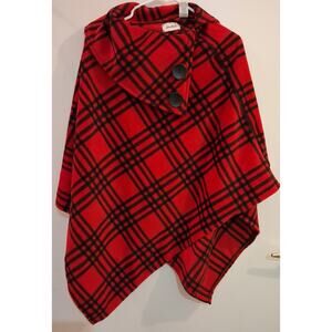 Le Moda Women's Plaid Fleece Poncho Cape Red Plaid (55" × 25") Brand New